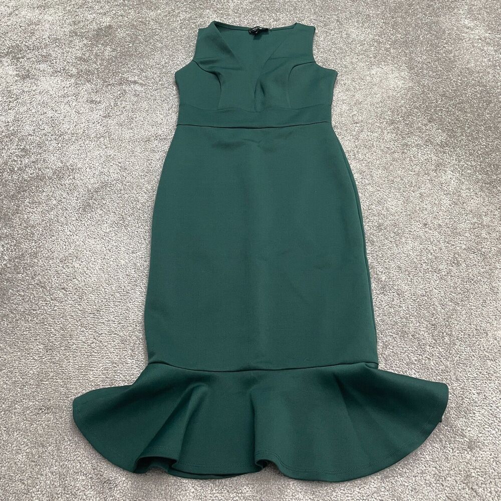 New Look Mermaid Bodycon Midi Dress Womens 4 Emerald Green V-Neck Sleeveless